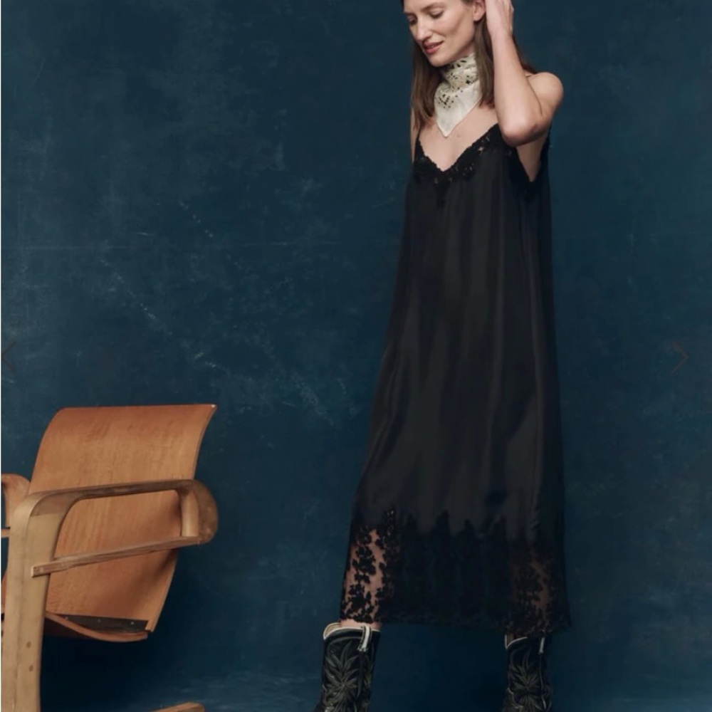 THE GREAT. Black Lace Detail midi dress